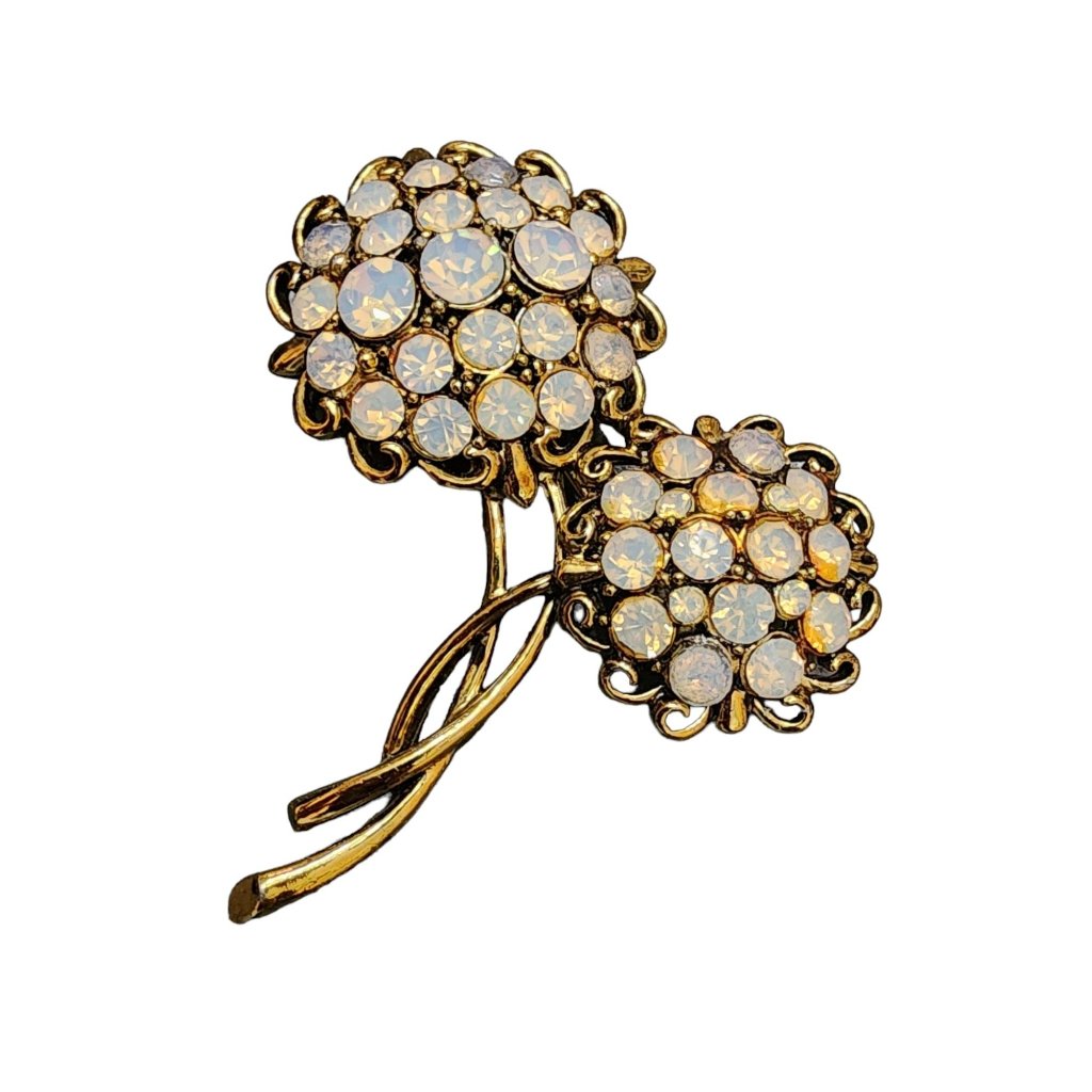 Vintage Signed Hollycraft Double Rhinestone Flower Brooch (A4731)